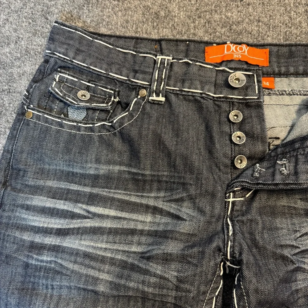 D Coy JNS Men Sz 36x31 Y2K Skater Gray Denim Jean Heavy White Stitching